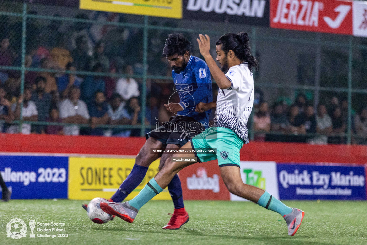 K. Thulusdhoo vs K. Gaafaru in Day 4 of Golden Futsal Challenge 2023 on 08 February 2023 in Hulhumale, Male, Maldives