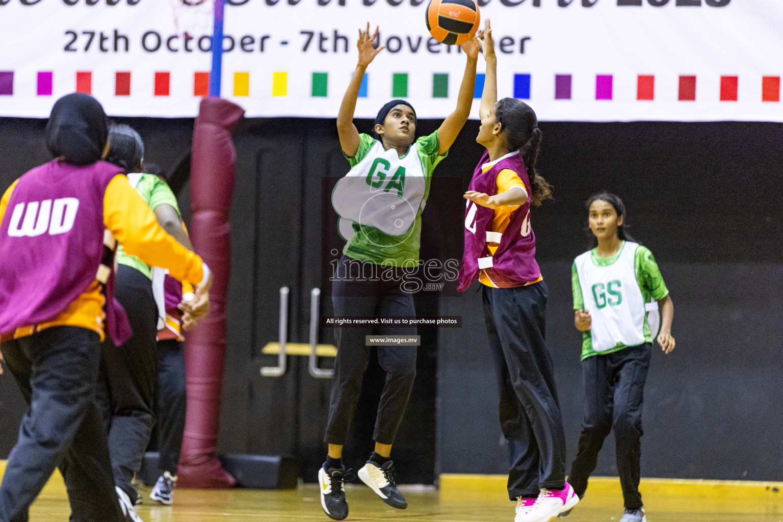 Day3 of 24th Interschool Netball Tournament 2023 was held in Social Center, Male', Maldives on 29th October 2023. Photos: Nausham Waheed, Mohamed Mahfooz Moosa / images.mv