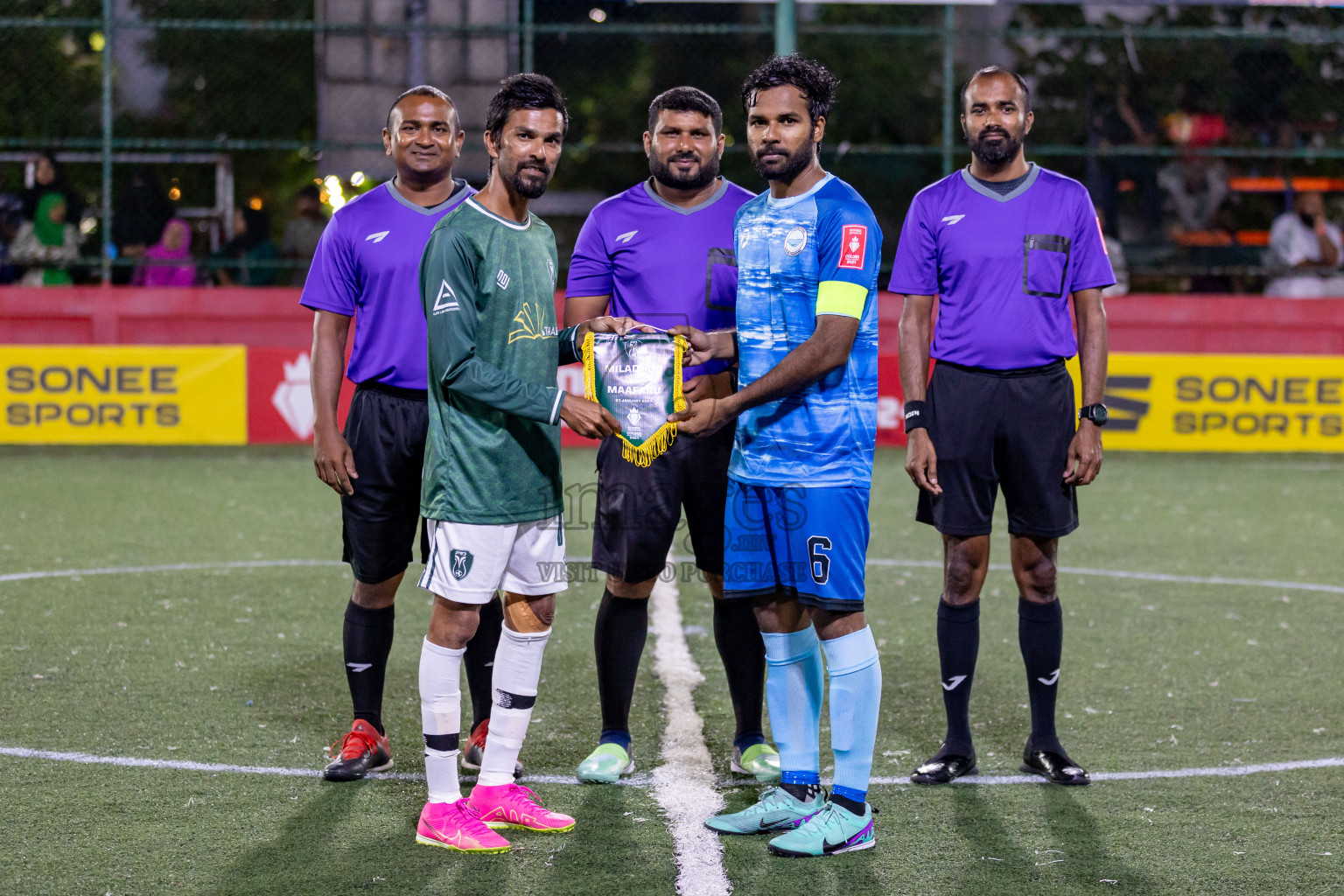 N Miladhoo vs N Maafaru in Day 6 of Golden Futsal Challenge 2024 was held on Saturday, 20th January 2024, in Hulhumale', Maldives Photos: Hassan Simah / images.mv