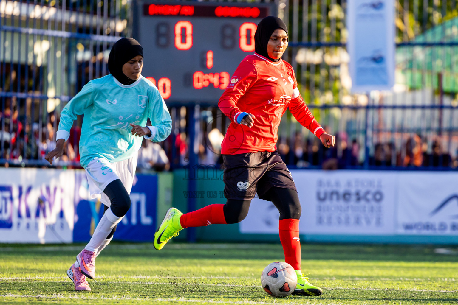 Dhonfan vs Goidhoo in Day 3 of Better in Baa Futsal Fiesta 2025 Woman's division held in B. Eydhafushi, Maldives on Friday, 7th November 2025. Photos: Nausham Waheed / images.mv
