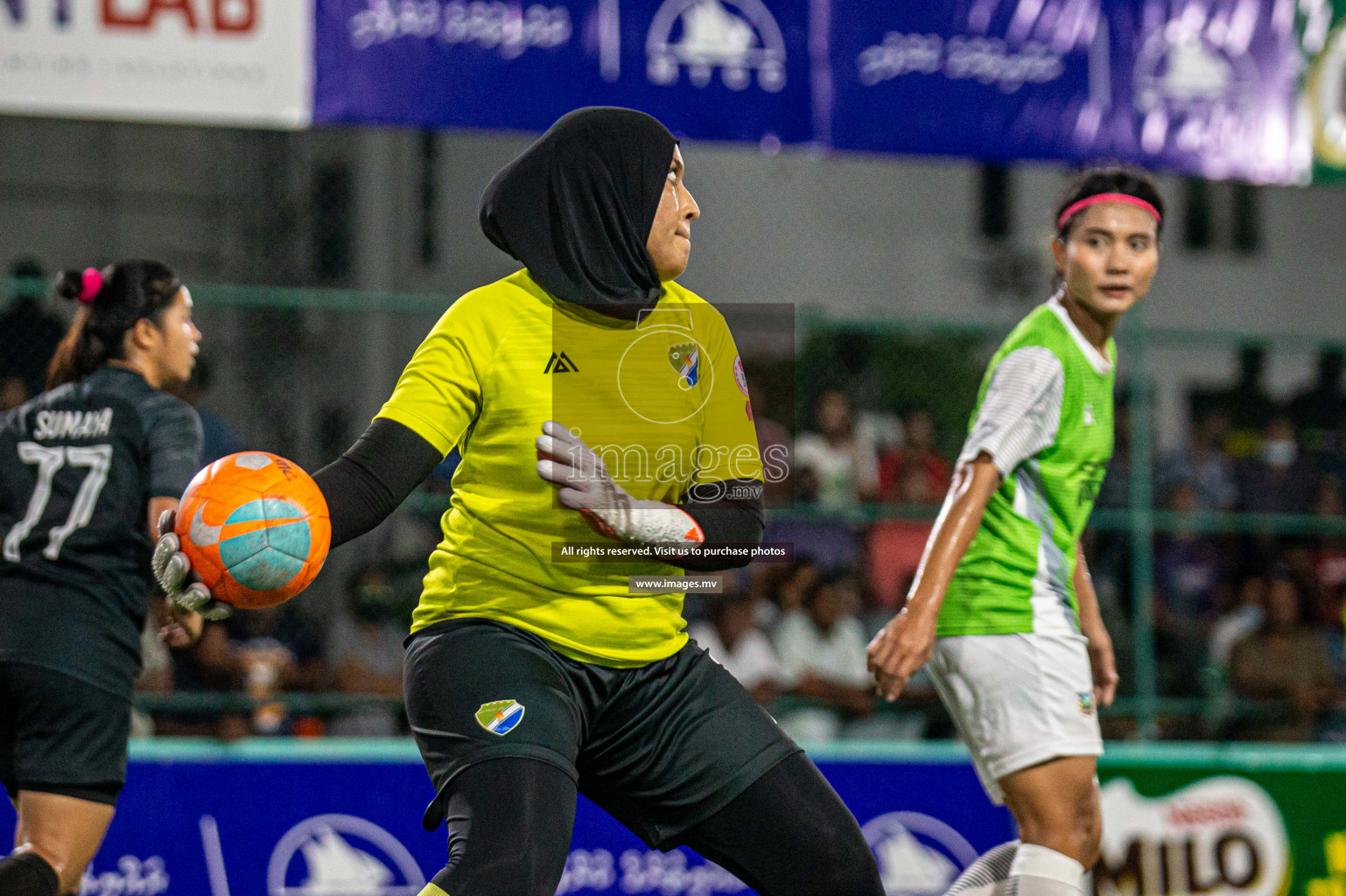 Club WAMCO vs DSC in the Semi Finals of 18/30 Women's Futsal Fiesta 2021 held in Hulhumale, Maldives on 14th December 2021. Photos: Shu Abdul Sattar / images.mv