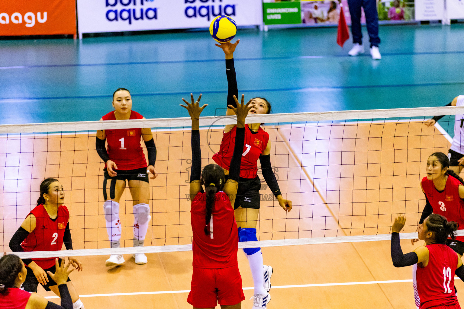 Nepal vs Kyrgyzstan in Day 2 of CAVA U20 Woman's Volleyball Championship 2024 was held in Social Center, Male', Maldives on 19th July 2024. Photos: Nausham Waheed / images.mv