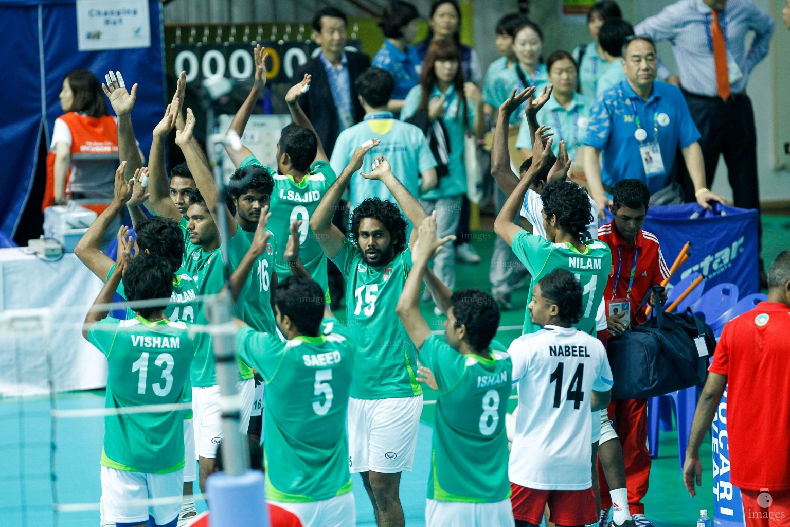 Maldivian volleyball team in Asian Games 2014 in Incheon, South Korea (Images.mv Photo/ Hussain Sinan).
