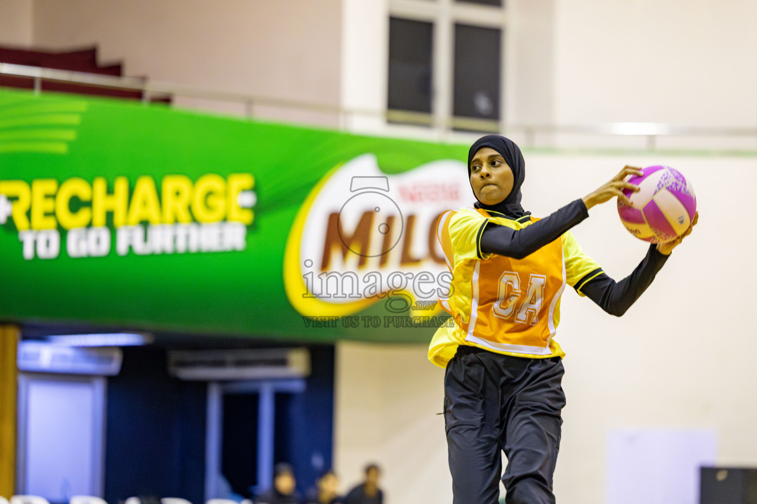 Kulhudhuffushi Youth & Recreation Club vs SC Shining Star in Division 1 of National Netball Tournament 2025 held in Social Center at Male', Maldives on Sunday, 25th May 2025. Photos: Hassan Simah / images.mv