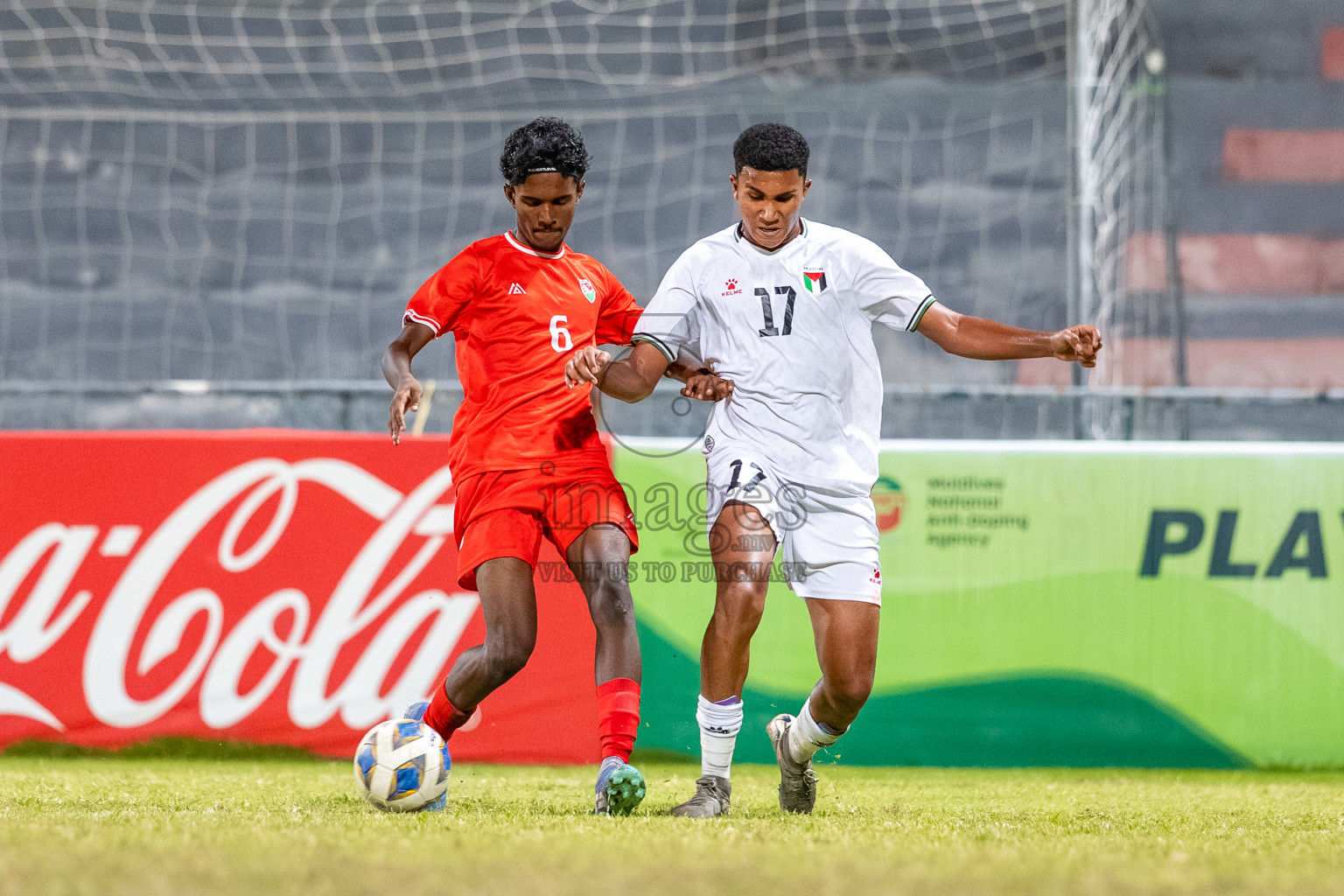 Maldives vs Palestine in the second under 17 friendly held in National Football Stadium, Male', Maldives on Saturday, 15 November 2025. 
Photos: Mohamed Mahfooz Moosa / Images.mv