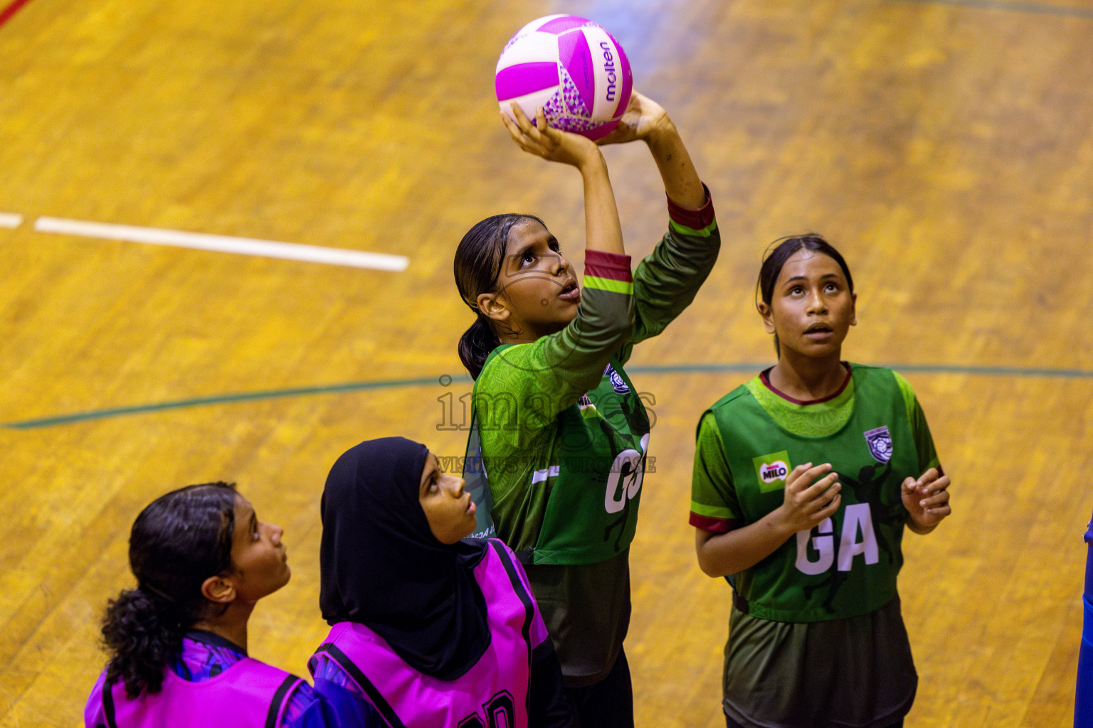 N Sports Acamdemy A vs Fiontti Sports Club in Day 3 of 3rd Netball Junior Championship, held at Social Center on Tuesday, 21st January 2025 . Photos: Nausham Waheed / images.mv