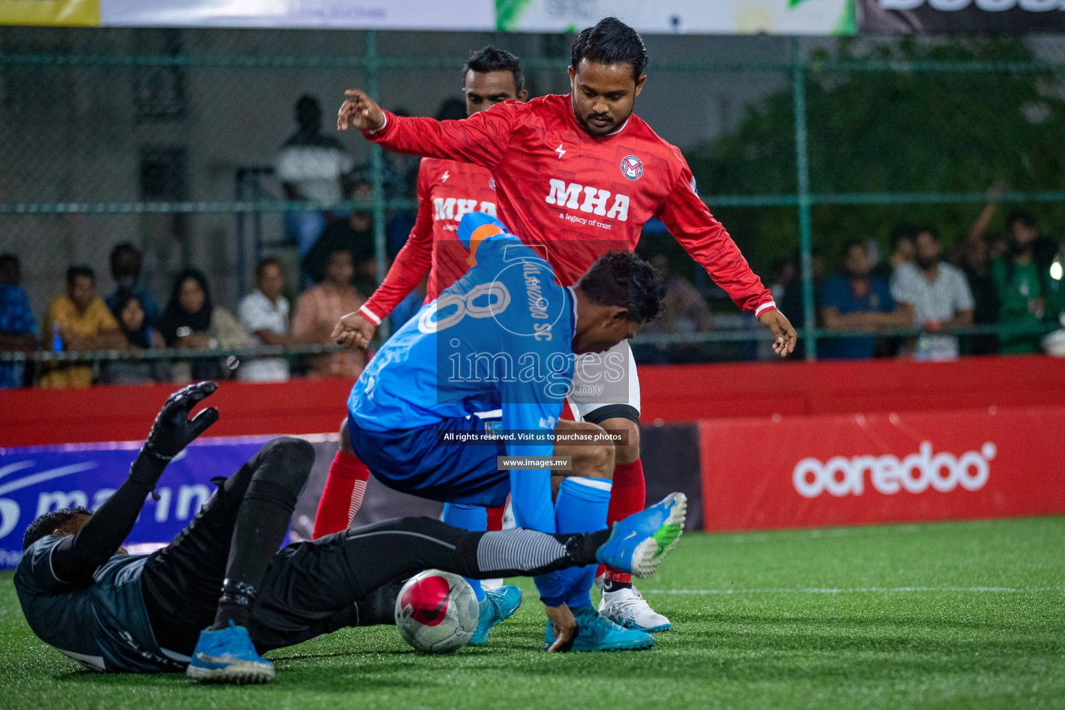 Sh. Milandhoo vs Sh. Maroshi in Day 2 of Golden Futsal Challenge 2023 on 06 February 2023 in Hulhumale, Male, Maldives