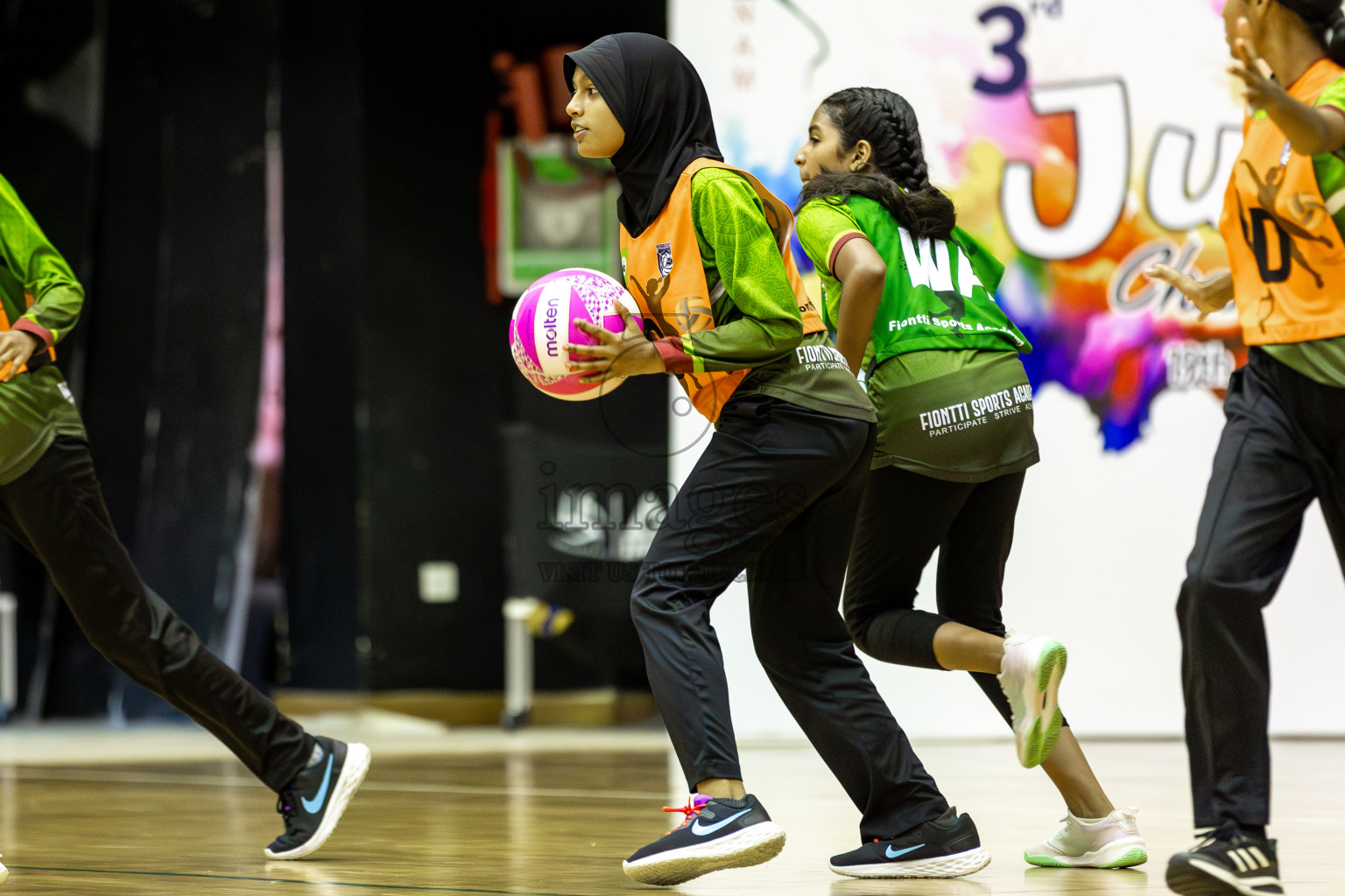 FIONTI A team vs Fionti SC in Day 5 of 3rd Netball Junior Championship, held at Social Center on Thursday 23rd January 2025 . Photos: Shuu Abdul Sattar / images.mv