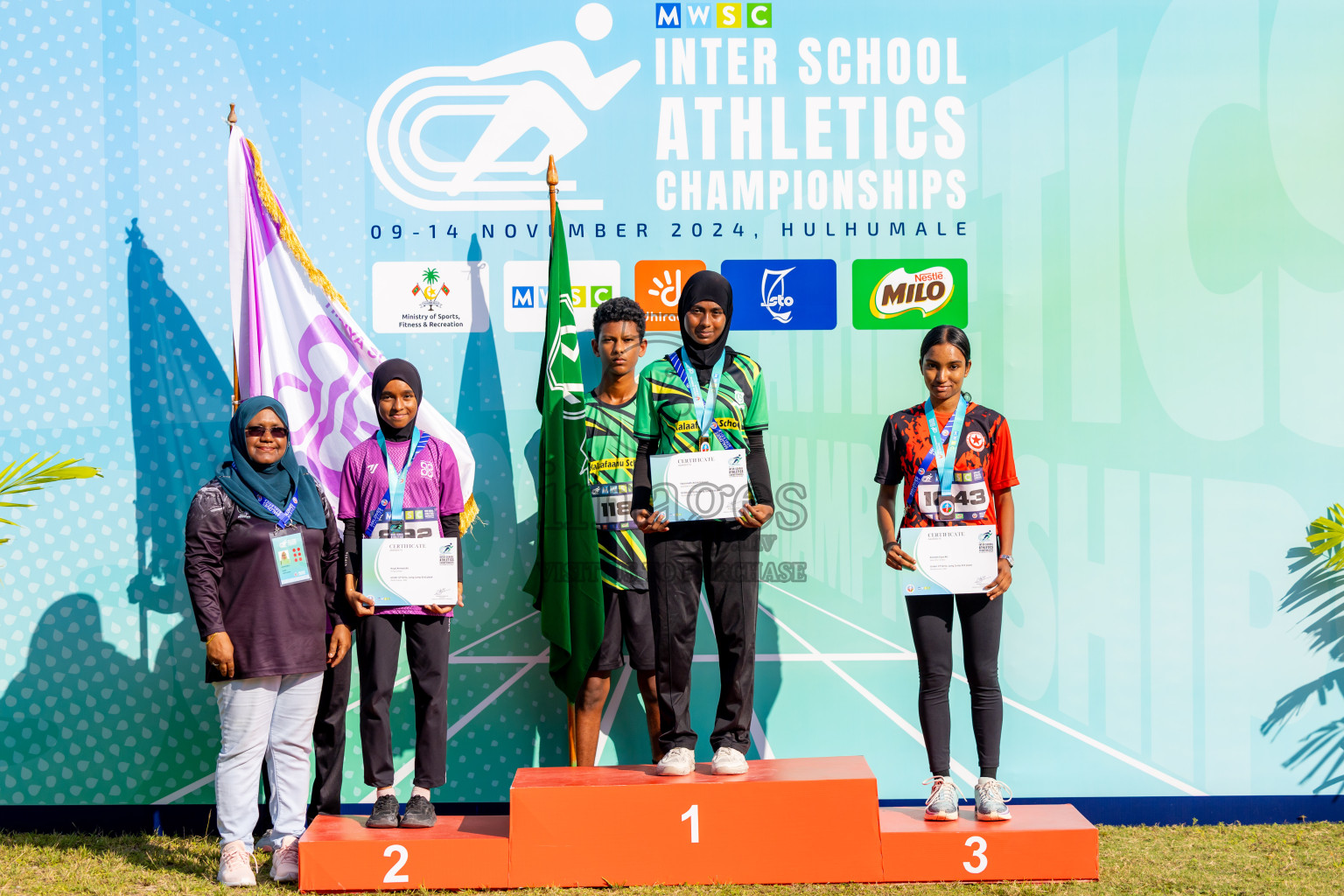 Day 3 of MWSC Interschool Athletics Championships 2024 held in Hulhumale Running Track, Hulhumale, Maldives on Monday, 11th November 2024. Photos by: Nausham Waheed / Images.mv