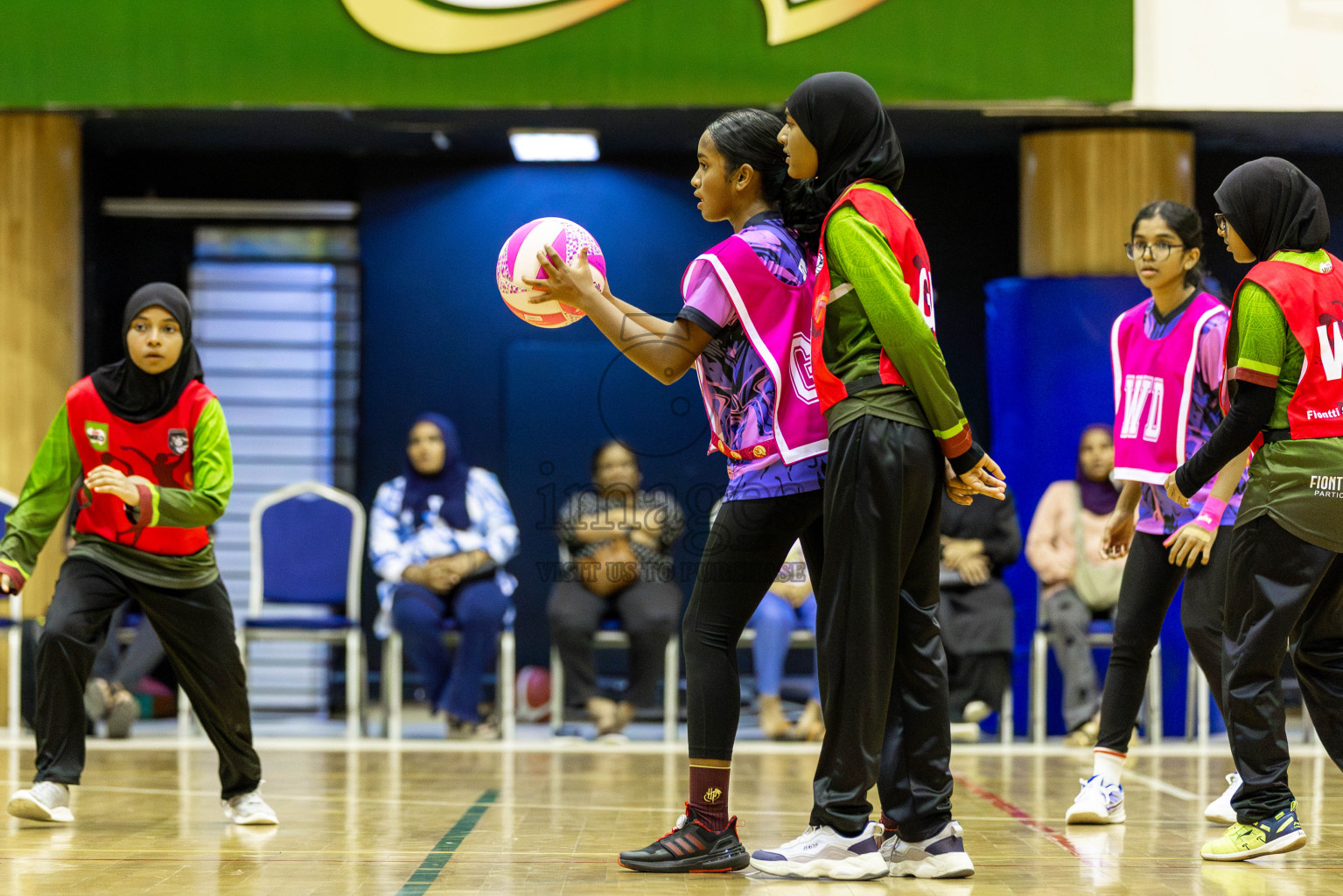 N Sports Academy vs FIONTI Sports Academy in Day 5 of 3rd Netball Junior Championship, held at Social Center on Thursday 23rd January 2025 . Photos: Shuu Abdul Sattar / images.mv