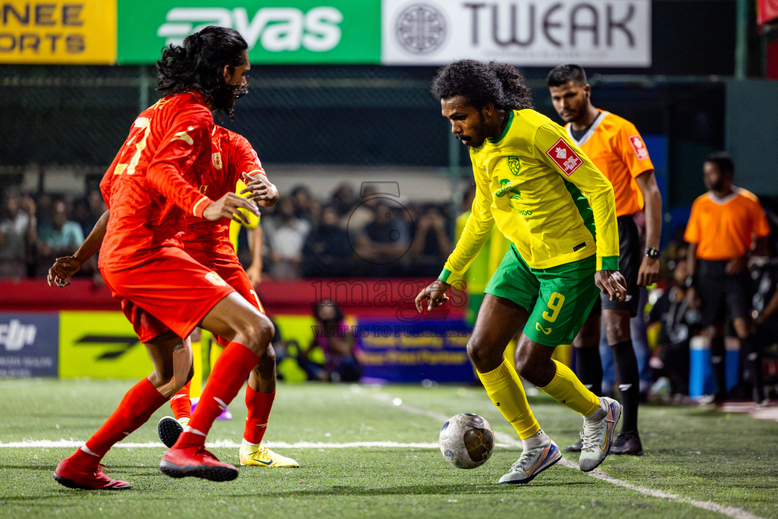 Gdh Vaadhoo vs GA Dhevvadhoo in zone round on Day 32 of Golden Futsal Challenge 2025 was held on Wednesday , 5th February 2025, in Hulhumale', Maldives. Photos: Nausham Waheed / images.mv