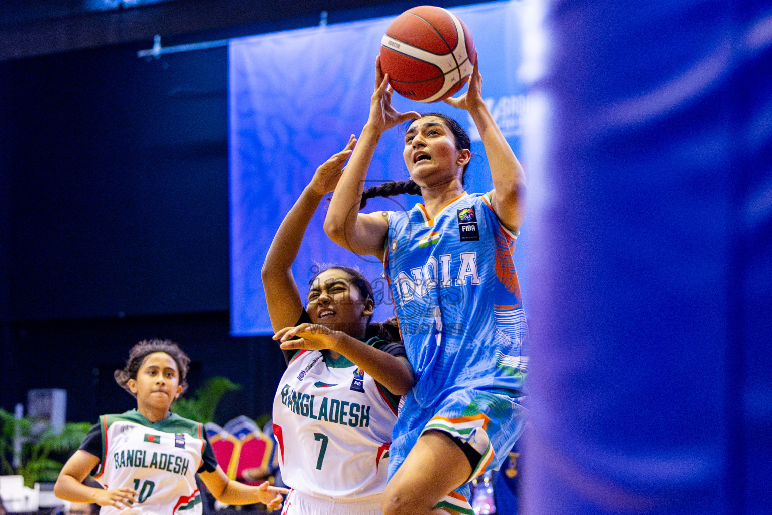 Bangladesh vs India in Day 2 of Under 16 Woman's Asian Cup SABA Qualifiers 2025 was held in Social Center, Male', Maldives on Friday, 13th June 2025. Photos: Nausham Waheed / images.mv