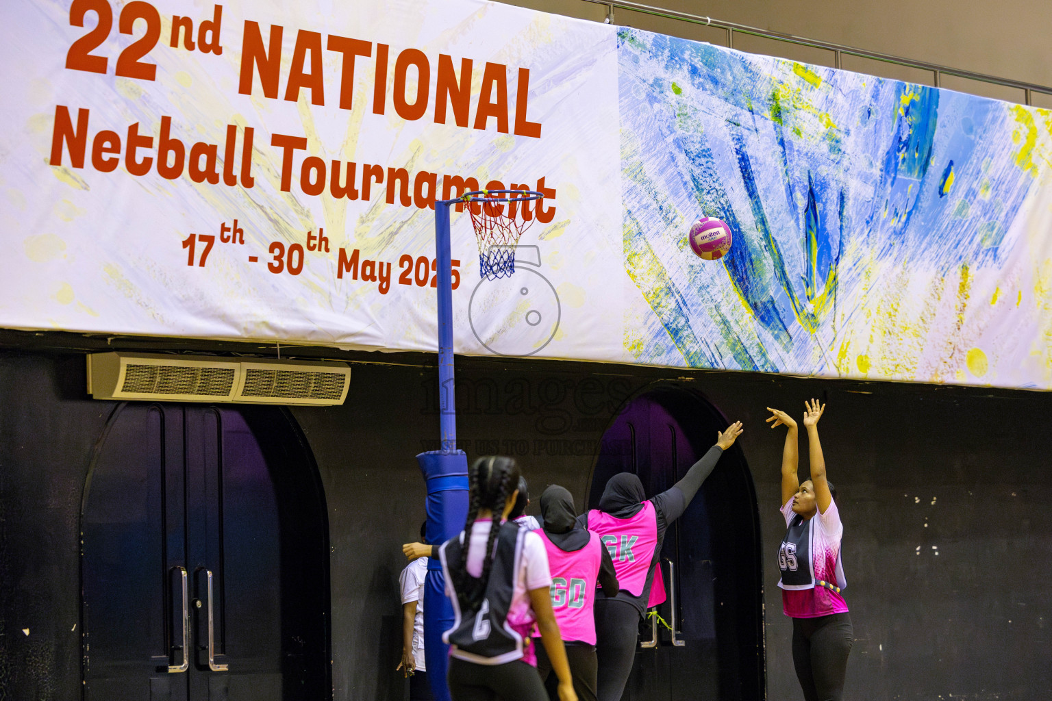 United Unity Sports Club vs N Sports Academy in Division 2 of National Netball Tournament 2025 held in Social Center at Male', Maldives on Sunday, 25th May 2025. Photos: Hassan Simah / images.mv