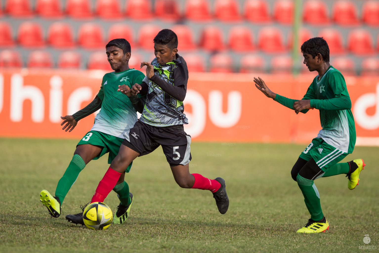 Aminiya School vs Ahmadhiyya School in Mamen Inter-School Football Tournament 2019 (U15) on 27th February 2019, Monday in Male' Maldives (Images.mv Photo: Suadh Abdul Sattar)