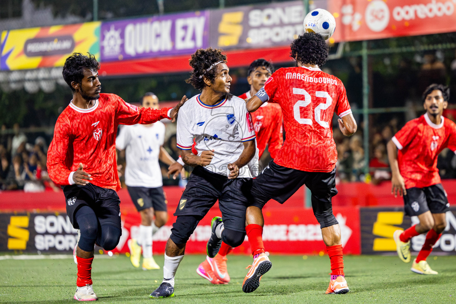 DH Maaenboodhoo vs DH Kudahuvadhoo in Dhaalu Atoll Finals in Day 25 of Golden Futsal Challenge 2025 was held on Wednesday , 28th January 2025, in Hulhumale', Maldives. Photos: Nausham Waheed / images.mv
