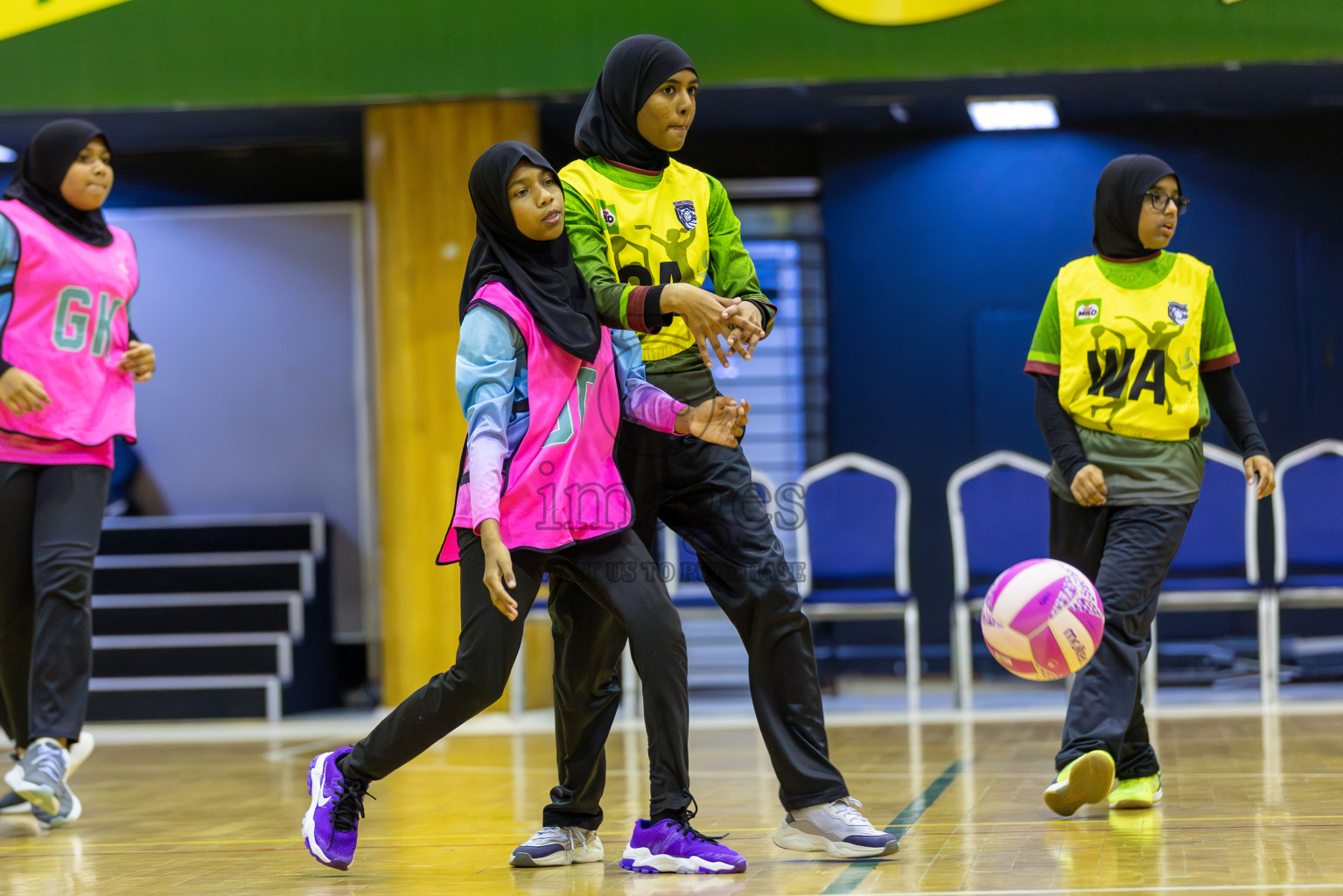 Fionti Sports Acadamy vs Netkids C in Day 3 of 3rd Netball Junior Championship, held at Social Center on Wednesday 22nd January 2025 . Photos: Shuu Abdul Sattar / images.mv