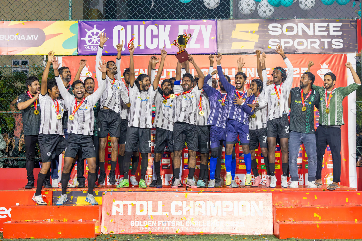 N Holhudhoo vs N Miladhoo in Noonu Atoll Final in Day 24 of Golden Futsal Challenge 2025 was held on Tuesday , 28th January 2025, in Hulhumale', Maldives. Photos: Ismail Thoriq / images.mv