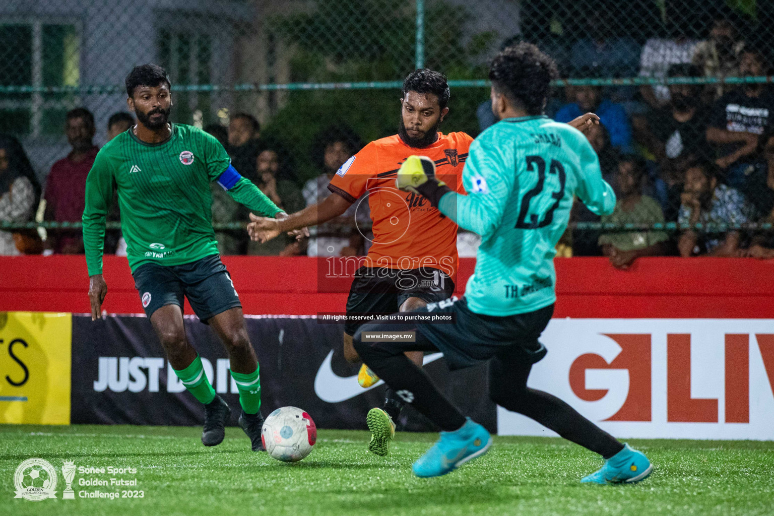 Th. Hirilandhoo vs Th. Omadhoo in Day 4 of Golden Futsal Challenge 2023 on 08 February 2023 in Hulhumale, Male, Maldives