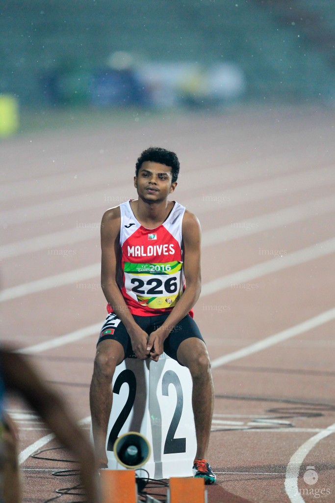 Mohamed Nail of Maldives runs in the 400m heat in the South Asian Games in Guwahati, India, Tuesday, February. 09, 2016. (Images.mv Photo/ Hussain Sinan).