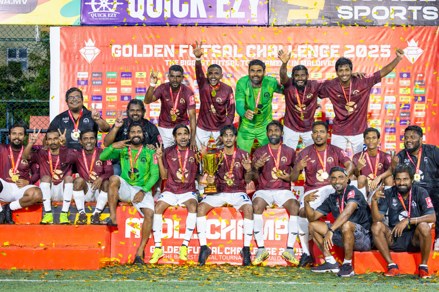 V Felidhoo vs V Keyodhoo in Atoll Round Final on Day 22 of Golden Futsal Challenge 2025 was held on Sunday , 26th January 2025, in Hulhumale', Maldives.
Photos: Ismail Thoriq / images.mv