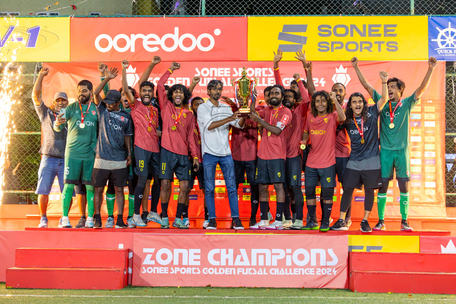 Dh Kudahuvadhoo vs F Bilehdhoo in Zone 5 Final on Day 38 of Golden Futsal Challenge 2024 which was held on Friday, 23rd February 2024, in Hulhumale', Maldives Photos: Ismail Thoriq / images.mv