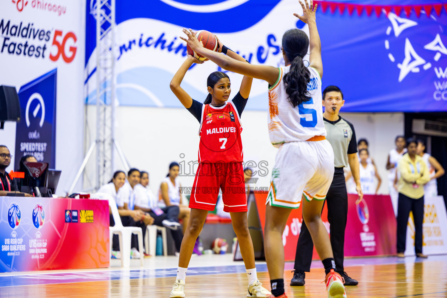 Maldives vs India in Day 3 of Under 16 Woman's Asian Cup SABA Qualifiers 2025 was held in Social Center, Male', Maldives on Saturday, 14th June 2025. Photos: Nausham Waheed / images.mv