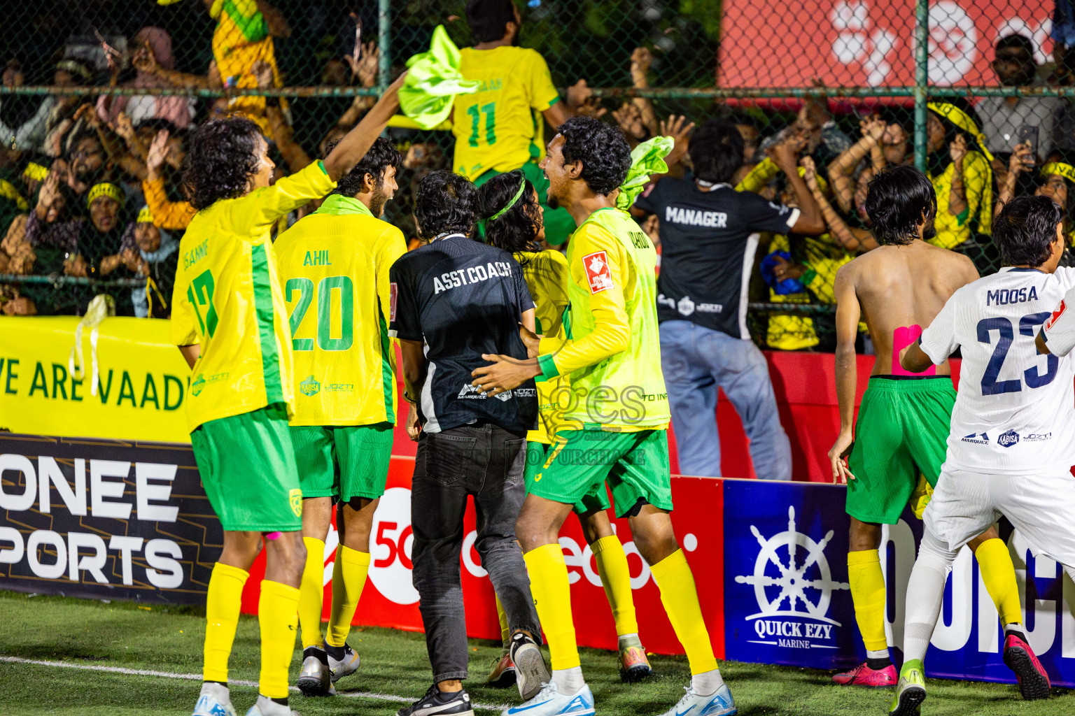 Gdh Vaadhoo vs GA Dhevvadhoo in zone round on Day 32 of Golden Futsal Challenge 2025 was held on Wednesday , 5th February 2025, in Hulhumale', Maldives. Photos: Nausham Waheed / images.mv
