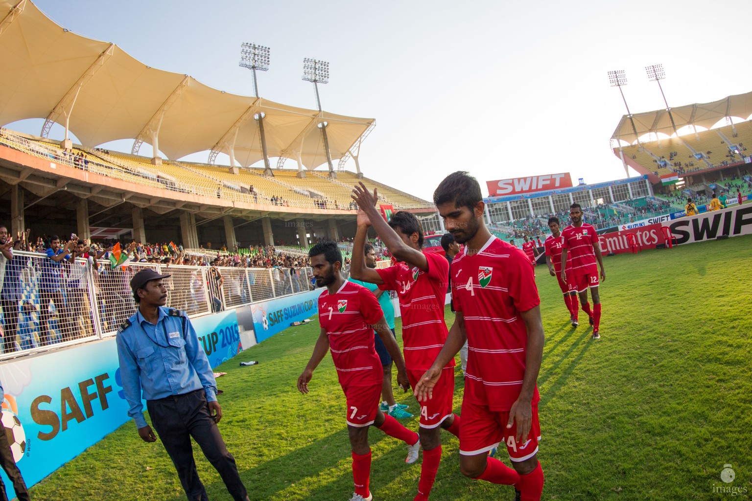 Maldives vs India in the 1st semi final of SAFF Suzuki Cup held in Thiruvananthapuram, India, Thursday, December. 31, 2015.  (Images.mv Photo/ Mohamed Ahsan).