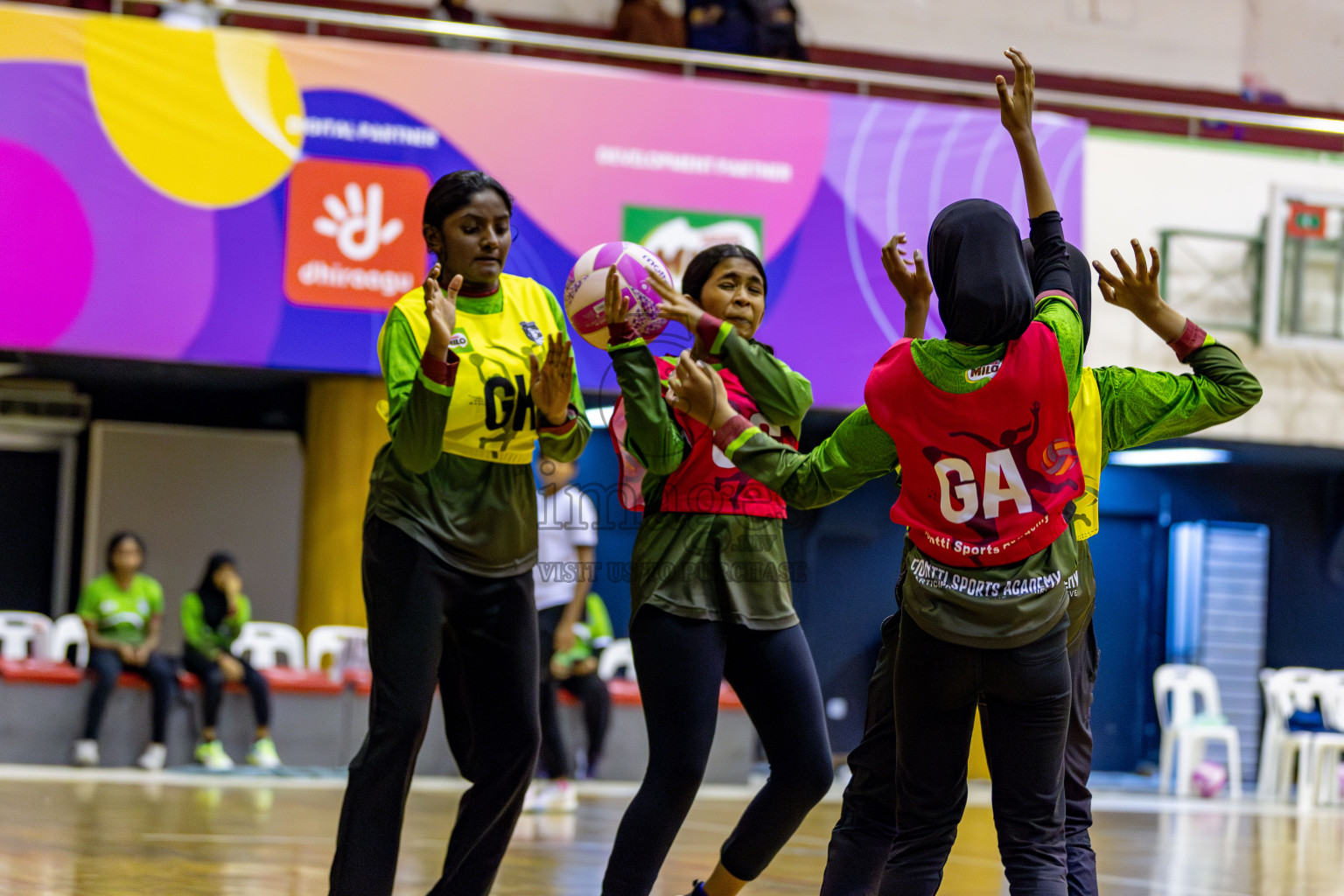 Fiontti Sports Academy vs Fionrri Academy A (U13) in Day 3 of 3rd Netball Junior Championship, held at Social Center on Tuesday, 21st January 2025 . 
Photos: Hassan Simah / images.mv