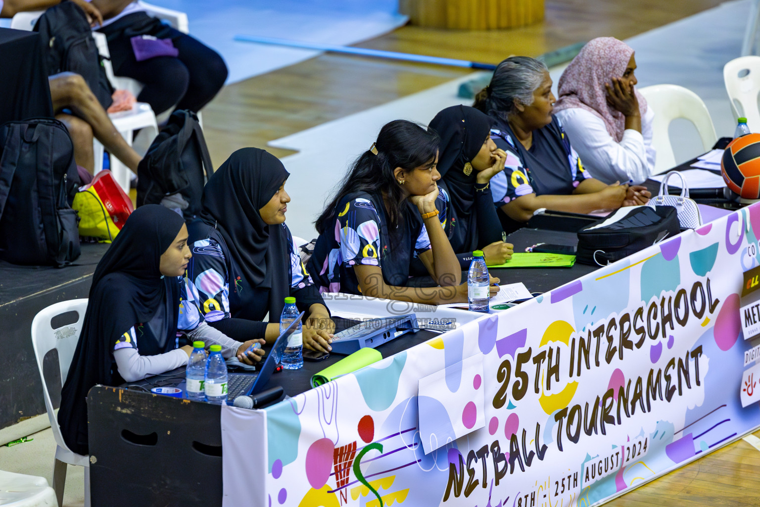 Iskandhar School vs Ghiyasuddin International School in the U15 Finals of Inter-school Netball Tournament held in Social Center at Male', Maldives on Monday, 26th August 2024. Photos: Hassan Simah / images.mv