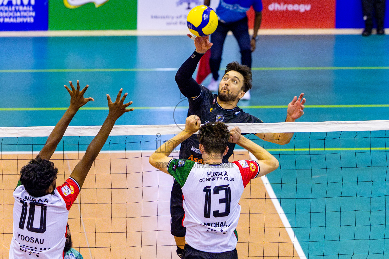 Dhivehi Sifainge Club vs Huraa Community Club in Semi Finals of MILO VAM Cup 2025 held in Male', Maldives on Tuesday, 1st July 2025 at Social Center Indoor Hall Photos By: Nausham Waheed / images.mv