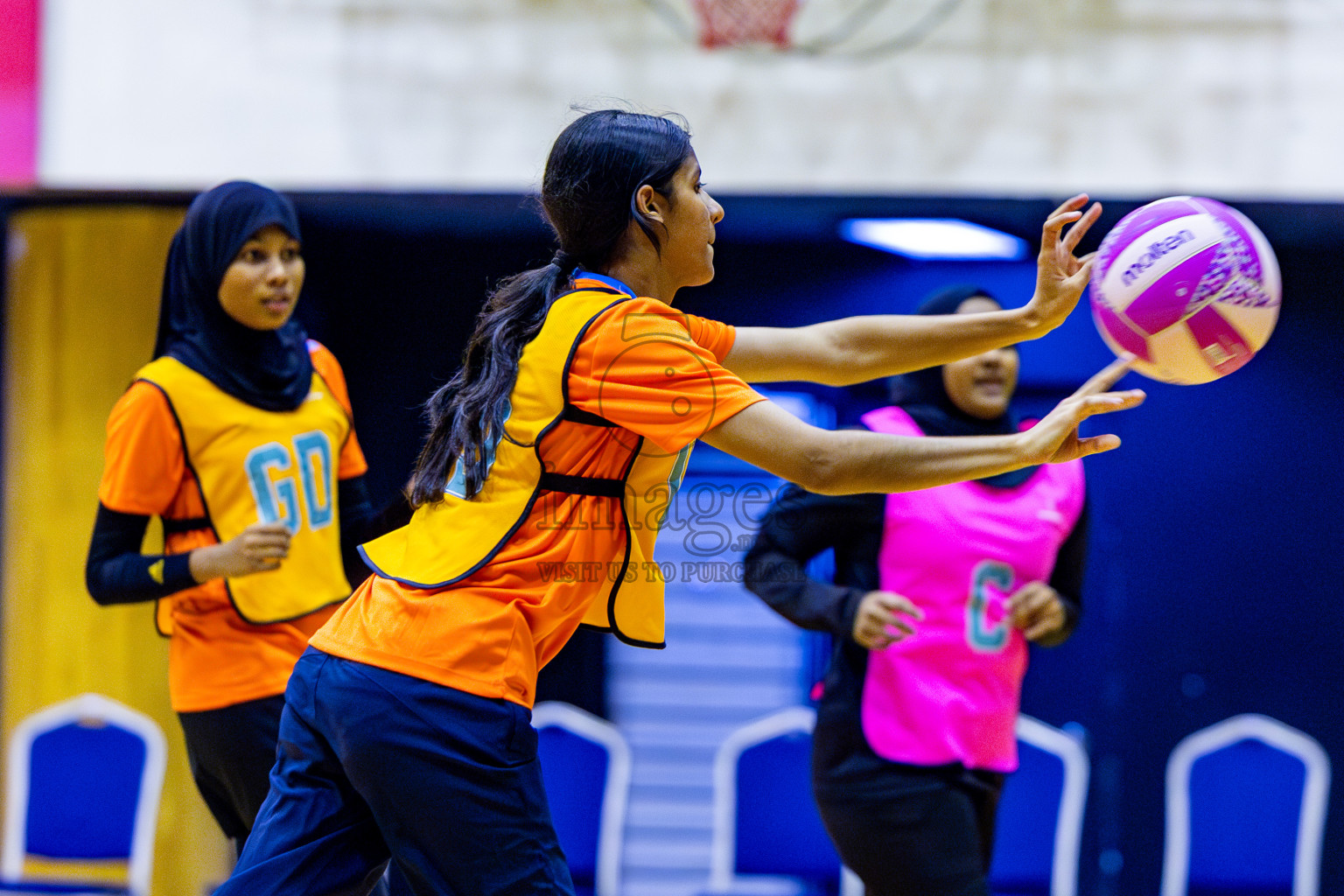 Invicto Sports Club vs United Unity Sports Club in Day 9 of National Netball Tournament 2025 held in Social Center at Male', Maldives on Monday, 26th May 2025. Photos: Nausham Waheed / images.mv