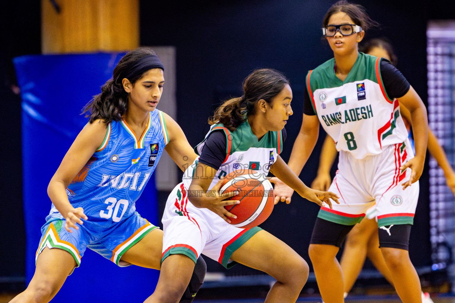 Bangladesh vs India in Day 2 of Under 16 Woman's Asian Cup SABA Qualifiers 2025 was held in Social Center, Male', Maldives on Friday, 13th June 2025. Photos: Nausham Waheed / images.mv