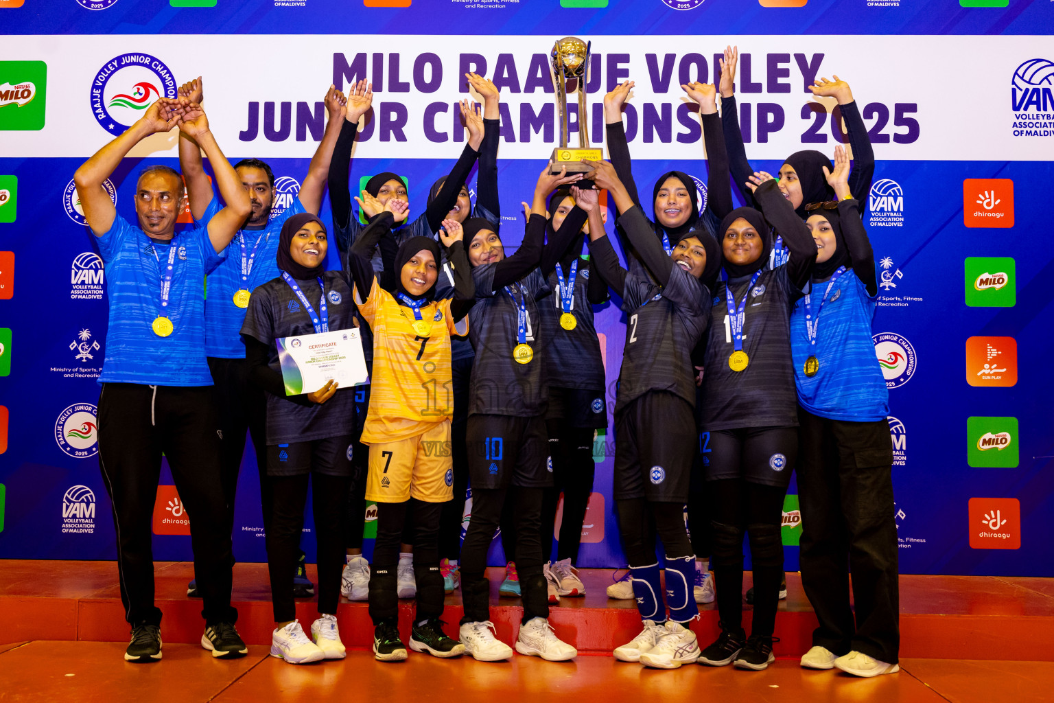 Male' City Team 1 vs Male' City Team 3 in the Finals of MILO Raajje Volley Junior Championship 2025 (U19 Girls) was held in Social Center Indoor Hall, Maldives on Sunday, 28th September 2025. Photos: Nausham Waheed / images.mv