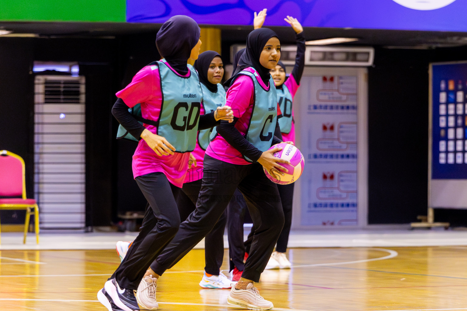 C Matrix vs MV Netters in Day 1 of 24th Milo Netball Association Championship held in Social Center at Male', Maldives on Monday, 1st September 2025. Photos: Nausham Waheed / images.mv