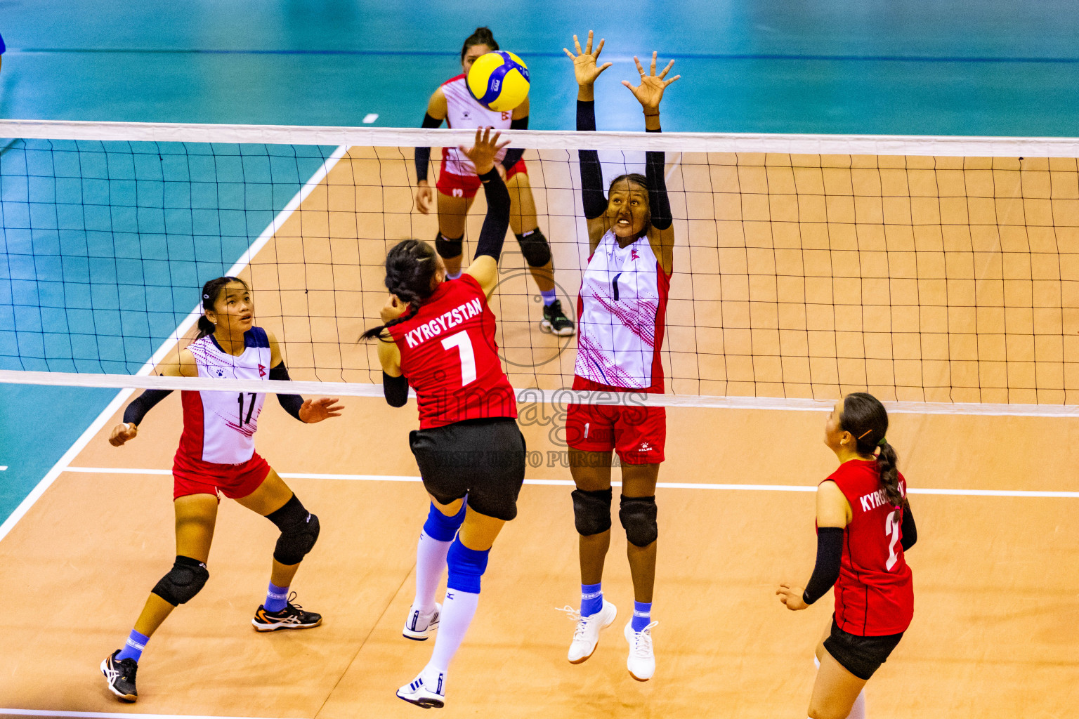 Nepal vs Kyrgyzstan in Day 2 of CAVA U20 Woman's Volleyball Championship 2024 was held in Social Center, Male', Maldives on 19th July 2024. Photos: Nausham Waheed / images.mv