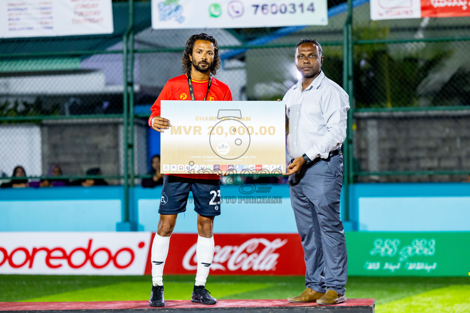 Dee Ess Kay vs Kovigoani in Final of Laamehi Dhiggaru Ekuveri Futsal Challenge 2024 was held on Wednesday, 31st July 2024, at Dhiggaru Futsal Ground, Dhiggaru, Maldives Photos: Nausham Waheed / images.mv