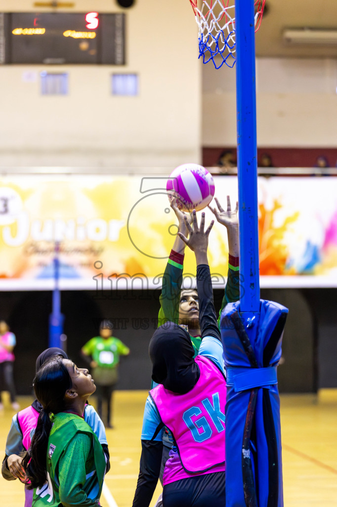 Young Netters B vs Fionti SC in Day 5 of 3rd Netball Junior Championship, held at Social Center on Thursday 23rd January 2025 . Photos: Shuu Abdul Sattar / images.mv