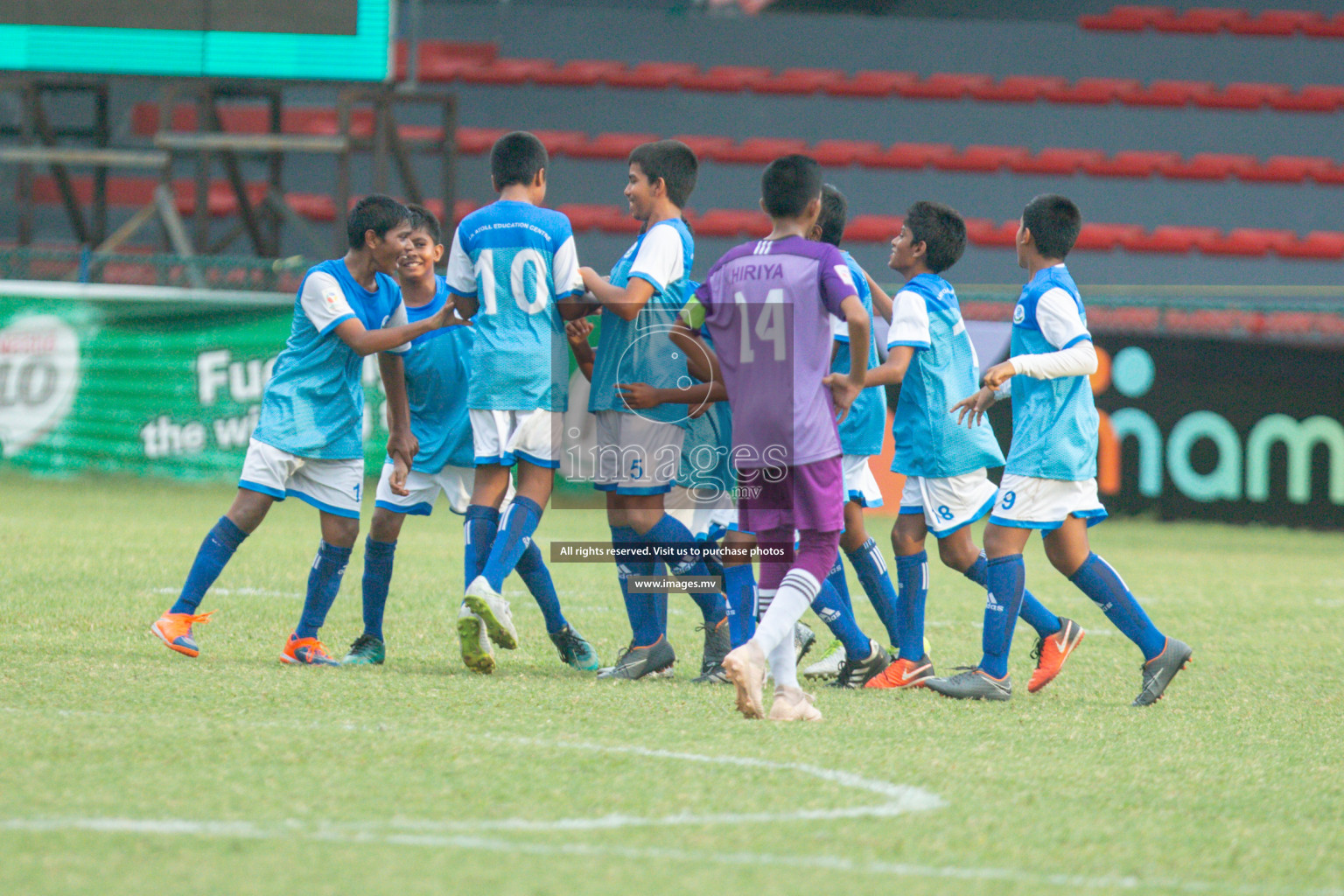 Hiriya School vs LH.EDU.CENTRE in MAMEN Inter School Football Tournament 2019 (U13) in Male, Maldives on 19th April 2019 Photos: Hassan Simah/images.mv