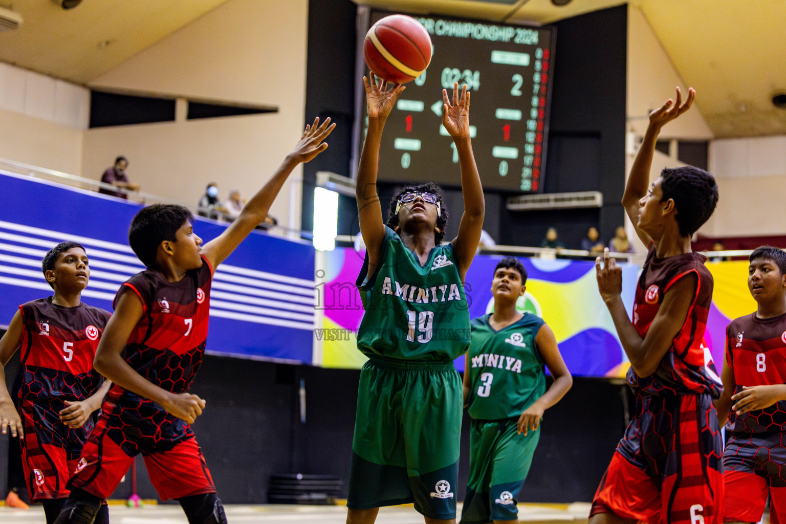 Aminiyya School vs Iskandhar School in day 26 of Junior Basketball Championship 2024 was held in Social Center, Male', Maldives on Tuesday, 10th December 2024. Photos: Nausham Waheed / images.mv