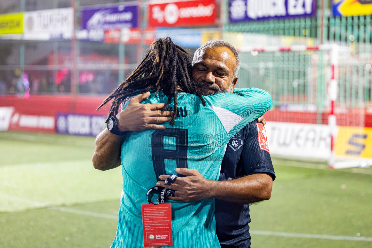 S Feydhoo vs S Hithadhoo in Seenu Atoll Final in Day 24 of Golden Futsal Challenge 2025 was held on Tuesday , 28th January 2025, in Hulhumale', Maldives. Photos: Nausham Waheed / images.mv