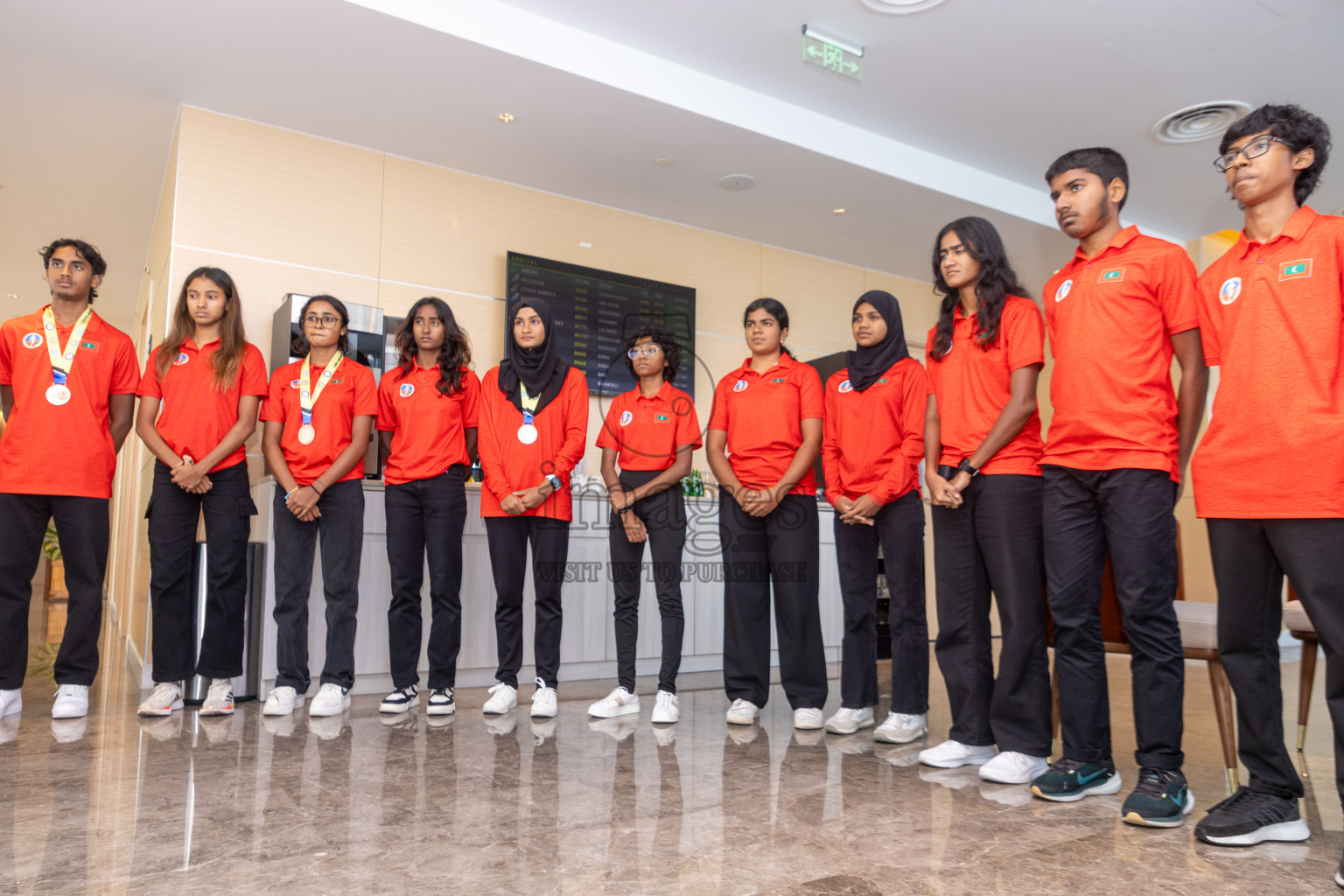 Arrival of Junior athletics team after 4th South Asian Junior Athletics Championship. Both Junior Men and Women's team won Bronze from 4x100m Relay event. 
Photos: Ismail Thoriq / images.mv