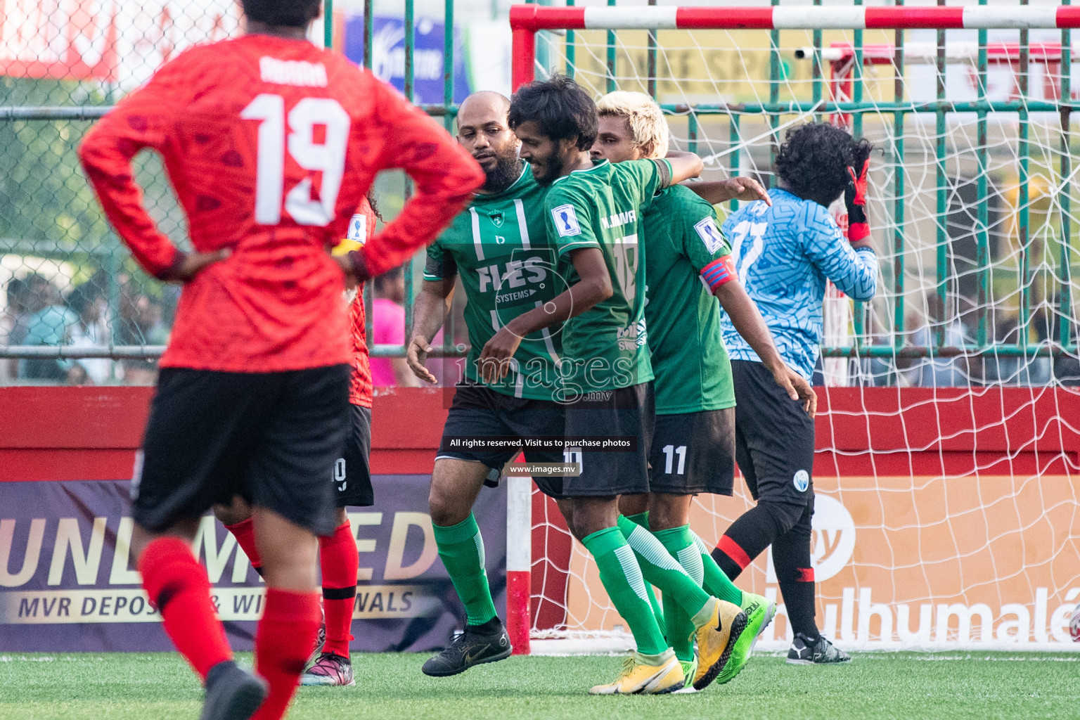 M. Maduvvari vs M. Kolhufushi in Day 6 of Golden Futsal Challenge 2023 on 10 February 2023 in Hulhumale, Male, Maldives