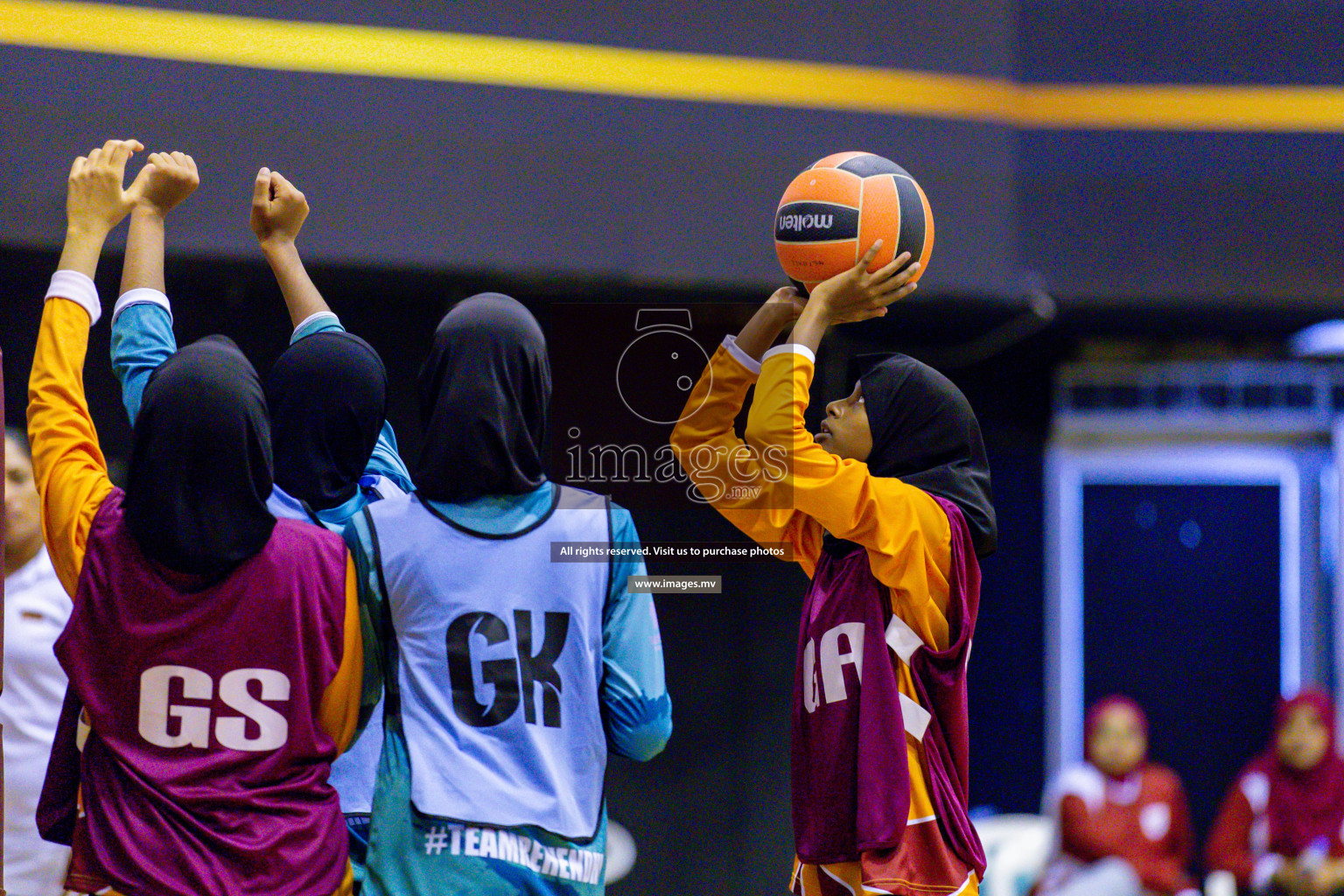 Day 9 of 24th Interschool Netball Tournament 2023 was held in Social Center, Male', Maldives on 4th November 2023. Photos: Hassan Simah / images.mv