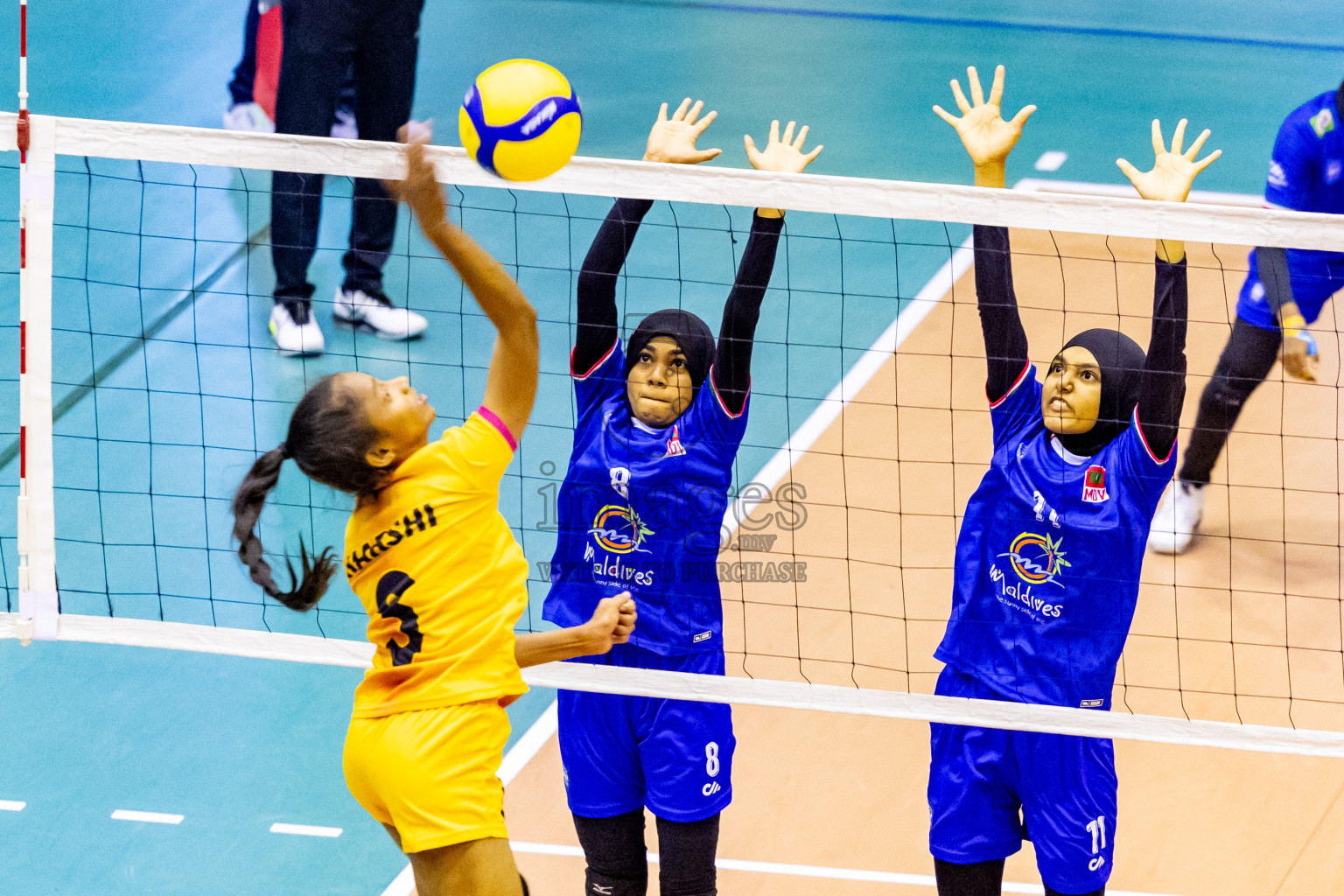 Maldives vs Sri Lanka in Day 2 of CAVA U20 Woman's Volleyball Championship 2024 was held in Social Center, Male', Maldives on 19th July 2024. Photos: Nausham Waheed / images.mv