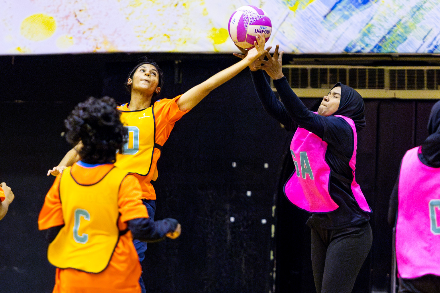 Invicto Sports Club vs United Unity Sports Club in Day 9 of National Netball Tournament 2025 held in Social Center at Male', Maldives on Monday, 26th May 2025. Photos: Nausham Waheed / images.mv