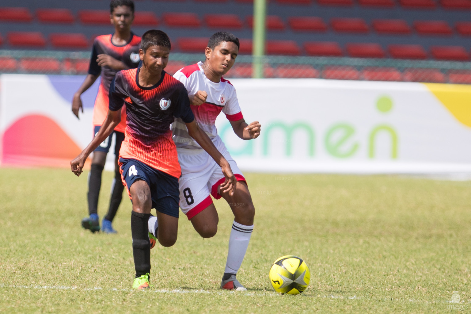 Iskandhar School vs Imaduddin School in Mamen Inter-School Football Tournament 2019 (U15) on 28th February 2019, Monday in Male' Maldives (Images.mv Photo: Suadh Abdul Sattar)