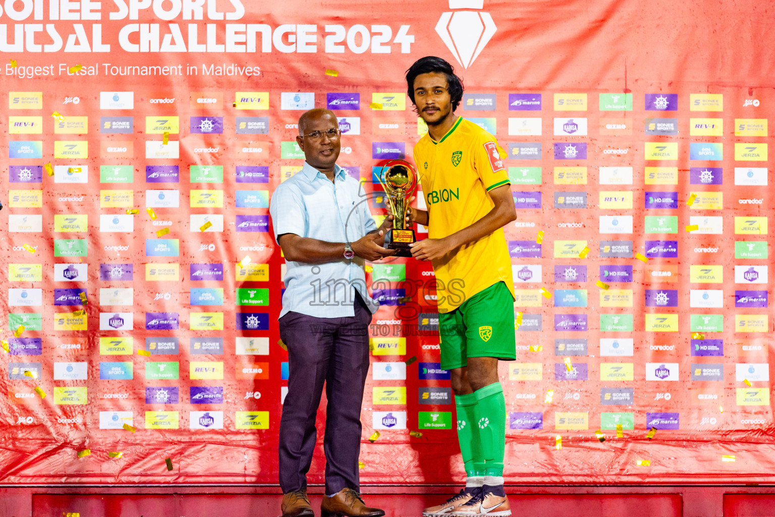 GDh Vaadhoo vs GDh Thinadhoo in Day 27 of Golden Futsal Challenge 2024 was held on Saturday , 10th February 2024 in Hulhumale', Maldives Photos: Nausham Waheed / images.mv