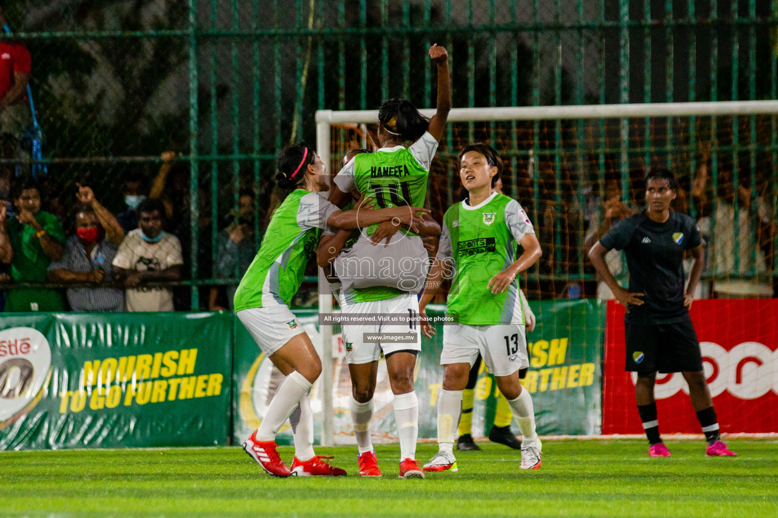 Club WAMCO vs DSC in the Semi Finals of 18/30 Women's Futsal Fiesta 2021 held in Hulhumale, Maldives on 14th December 2021. Photos: Shu Abdul Sattar / images.mv