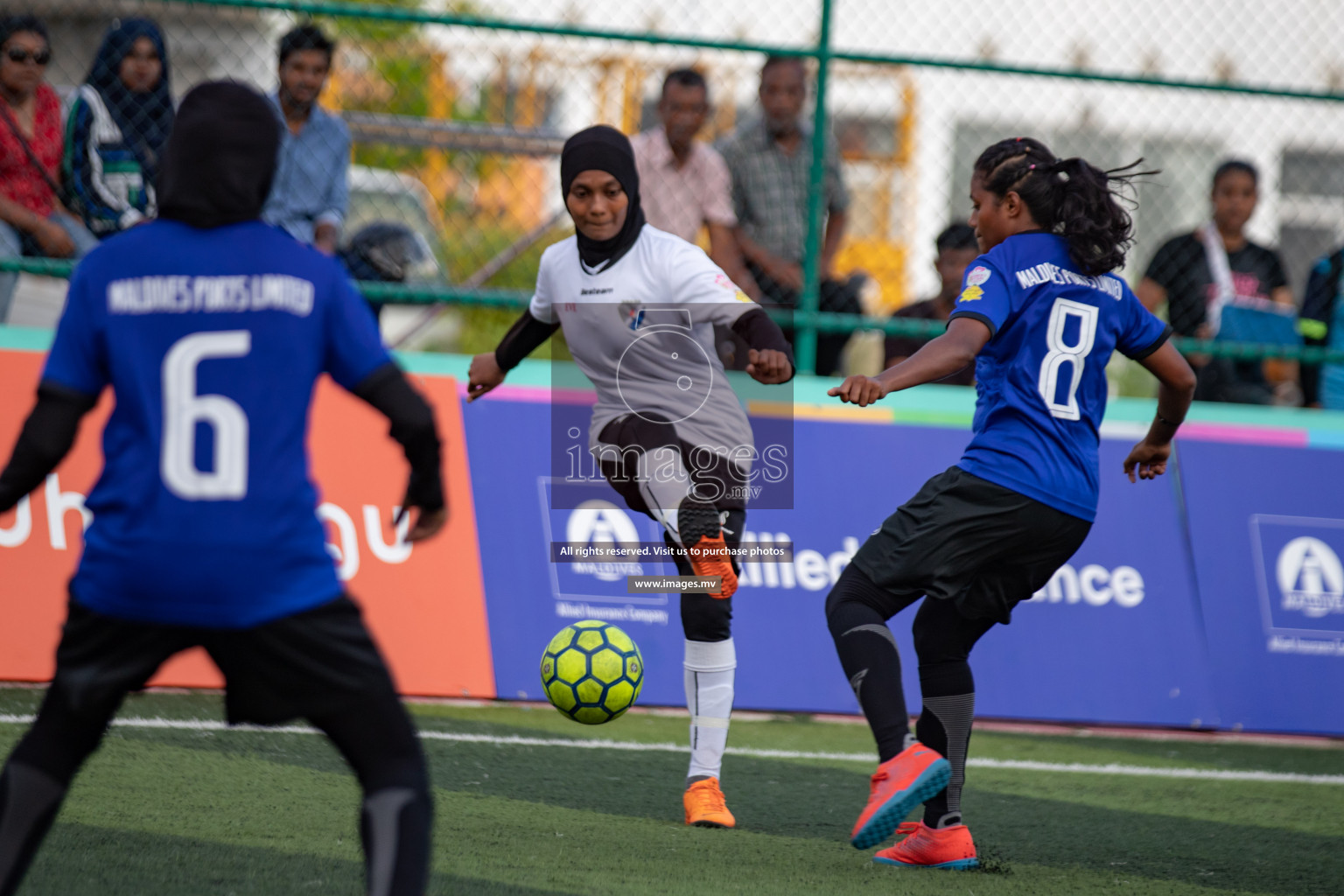 Maldives Ports Limited vs Dhivehi Sifainge Club in the semi finals of 18/30 Women's Futsal Fiesta 2019 on 27th April 2019, held in Hulhumale Photos: Hassan Simah / images.mv